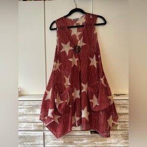 ⭐❤️ Sunsations Red Star Swim Cover Up Vest XL Patriotic 🇺🇸